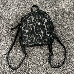 Mini Black Backpack with Gold Flower Designs